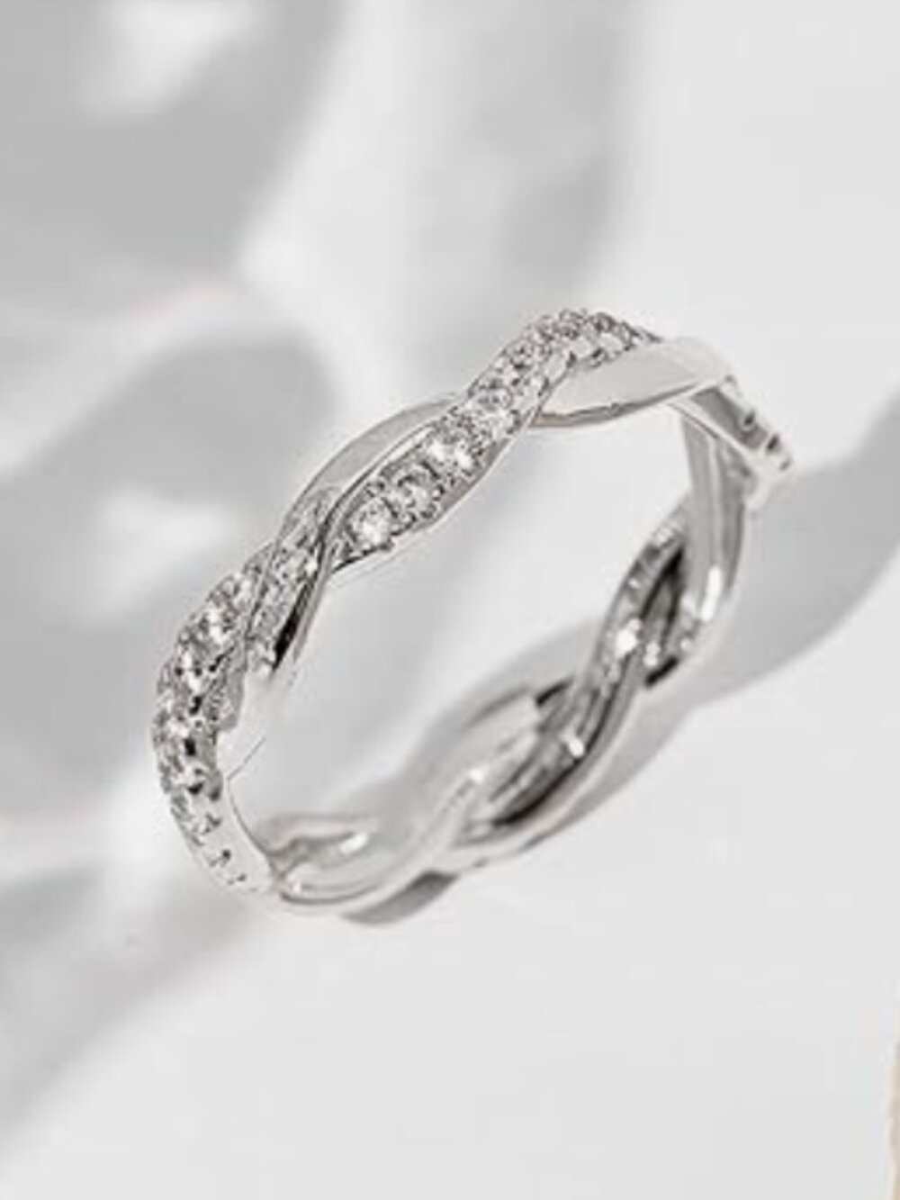 PAVOI 14K White Gold Plated Twisted Rope CZ Eternity Band Ring Size 5.5